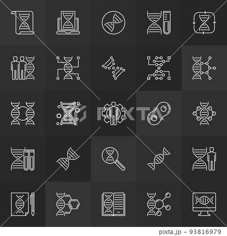 Genetic engineering vector linear icons. Genetics line signs 93816979