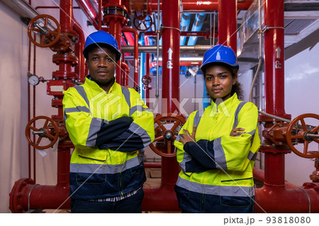 Engineer or technician work checking Fire suppression system and fire equipment Engineer or technician work checking Fire suppression system and fire equipment 93818080