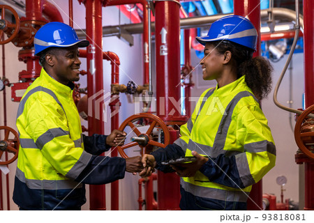 Engineer or technician work checking Fire suppression system and fire equipment 93818081