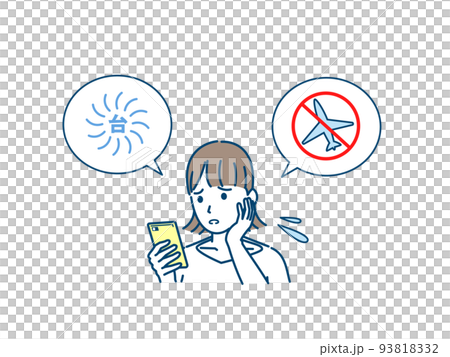 因颱風旅行問題而苦惱的年輕女子無法登機被取消的航班插圖 93818332