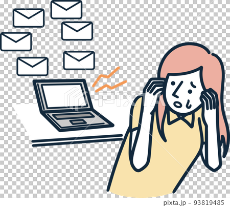 迷惑メールで困っている女性　シンプルイラスト 93819485