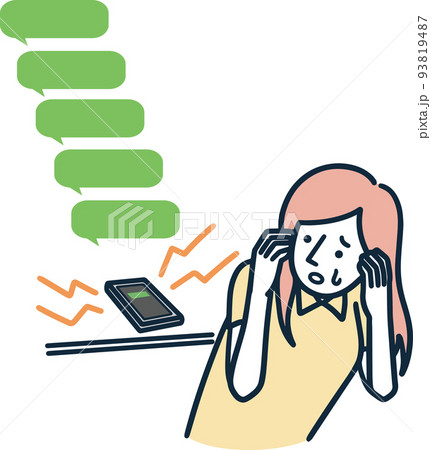 連絡がしつこいくらい来て困る女性　シンプルイラスト 93819487