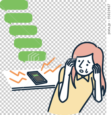 連絡がしつこいくらい来て困る女性　シンプルイラスト 93819487