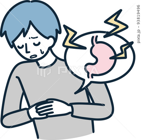 胃痛で悩んでいる男性　シンプルイラスト 93819496