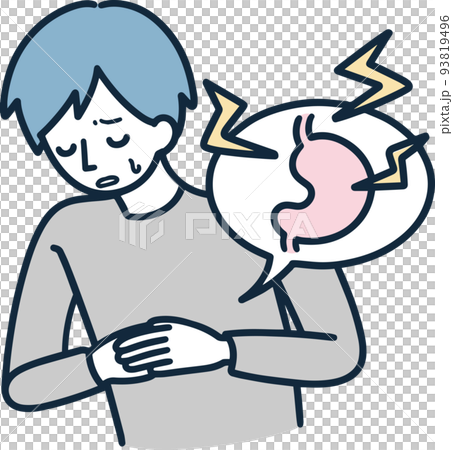 胃痛で悩んでいる男性　シンプルイラスト 93819496