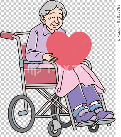 ハートを持った車椅子に乗った高齢女性_カラー 93819765