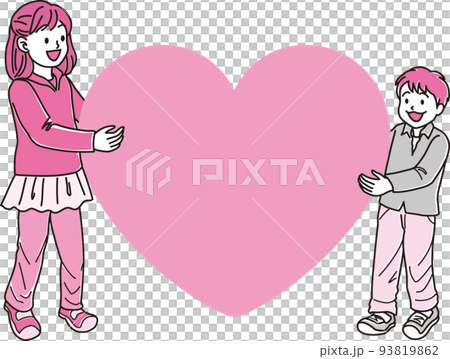 マゼンタブラック_ハートを持った男の子と女の子 93819862