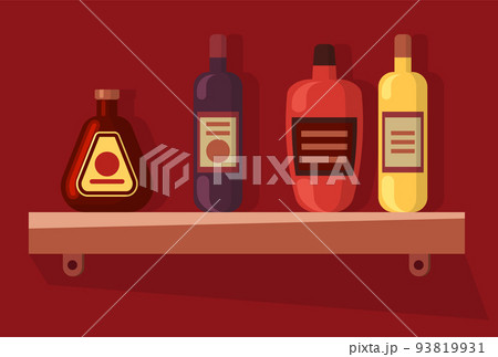 Bottles on Shelf, Alcohol Drink, Beverage Vector 93819931