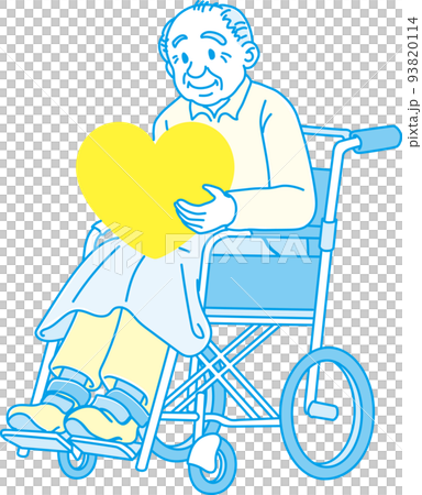 ハートを持った車椅子に乗った高齢男性_シアンイエロー 93820114