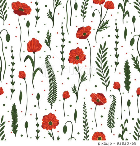 Vector floral seamless pattern with abstract garden flowers. Seamless pattern illustration. Hand drawn style ,design for fashion ,fabric,wallpaper, prints 93820769