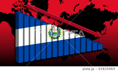 Economy El Salvador down, the crisis has arrived, the flag of the country on a chart that is going down. In the background the world map Economy El Salvador down, the crisis has arrived, the flag of the country on a chart that is going down. In the background the world map 93820964