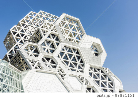 Close-up of the Kaohsiung Music Center white hexagonal building in Taiwan. 93821151