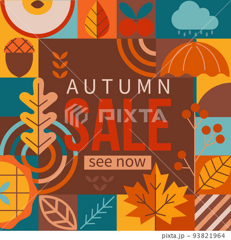 Autumn sale 2022 banner in geometric simple style. 93821964