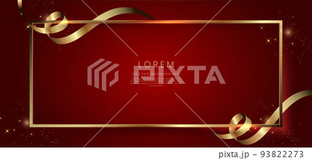 Abstract 3d gold curved ribbon on red background with lighting effect and sparkle with copy space for text. Luxury frame design style. Abstract 3d gold curved ribbon on red background with lighting effect and sparkle with copy space for text. Luxury frame design style. 93822273