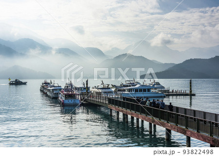 The scenery of the Yacht Marina at Sun Moon Lake in the morning is a famous attraction in Nantou, Taiwan. 93822498