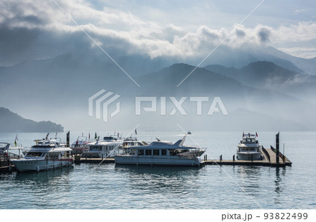 The scenery of the Yacht Marina at Sun Moon Lake in the morning is a famous attraction in Nantou, Taiwan. The scenery of the Yacht Marina at Sun Moon Lake in the morning is a famous attraction in Nantou, Taiwan. 93822499