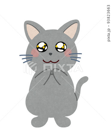 ワクワクして落ち着かない猫のイラスト 輪郭＝一部実線＆カラー