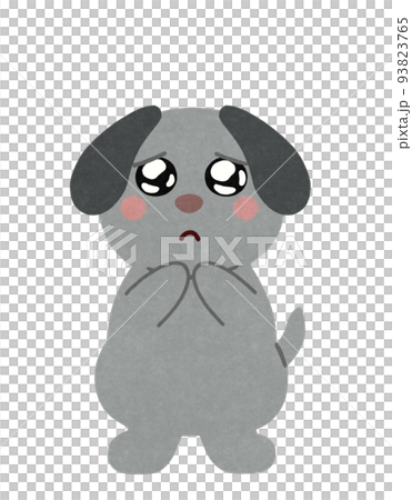 一隻看起來快要哭的狗的插圖 Uru Uru Outline = 部分實線和顏色 黑狗 93823765