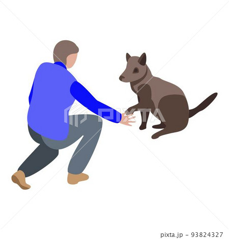 Boy take dog paw icon, isometric style 93824327
