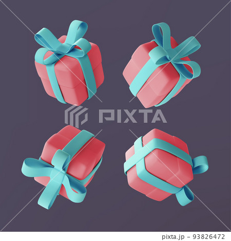 Cute pastel gift boxes different angles set. 3D holiday surprise boxes. 93826472