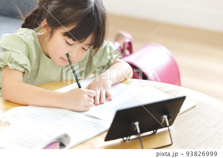 勉強する小学生の女の子 93826999