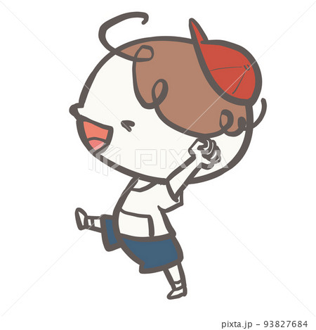 体操服のこども　赤組の両手を上げる男の子 93827684