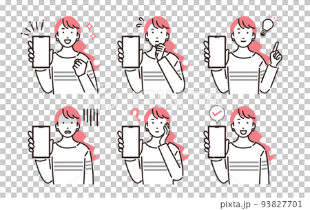 人物 スマホ画面を見せる女性セット 93827701