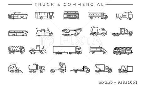 Truck and Commercial concept line style vector icons set. 93831061