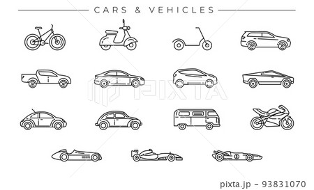 Cars and Vehicles concept line style vector icons set. 93831070