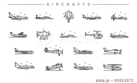 Aircrafts concept line style vector icons set. 93831072