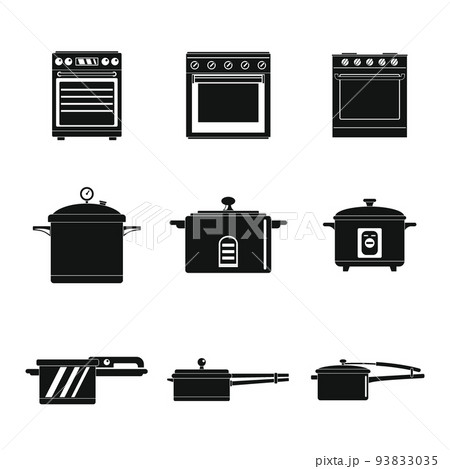 Cooker oven stove pan icons set simple style 93833035