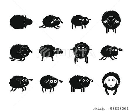 Sheep cute lamb farm iicons set, simple style 93833061
