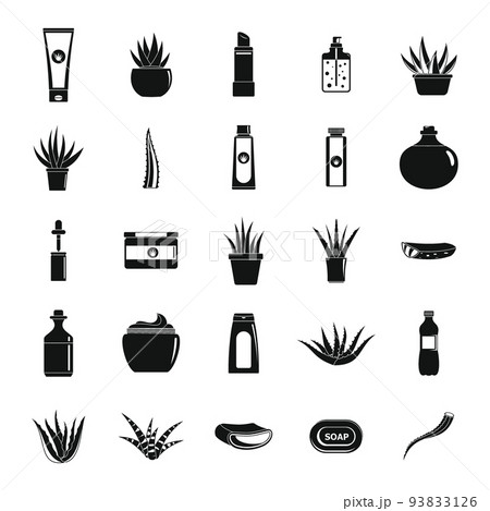 Aloe vera plant logo icons set, simple style Aloe vera plant logo icons set, simple style 93833126
