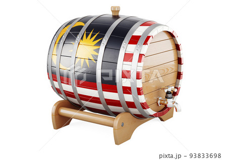 Wooden barrel with Malaysian flag, 3D rendering 93833698