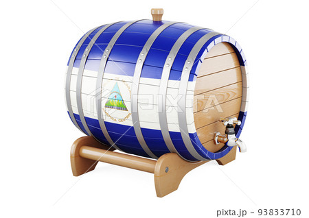 Wooden barrel with Nicaraguan flag, 3D rendering Wooden barrel with Nicaraguan flag, 3D rendering 93833710