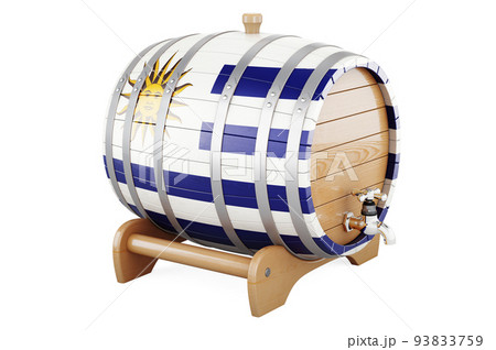 Wooden barrel with Uruguayan flag, 3D rendering Wooden barrel with Uruguayan flag, 3D rendering 93833759