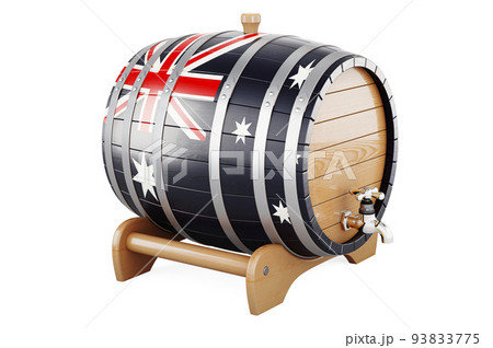 Wooden barrel with Australian flag, 3D rendering Wooden barrel with Australian flag, 3D rendering 93833775