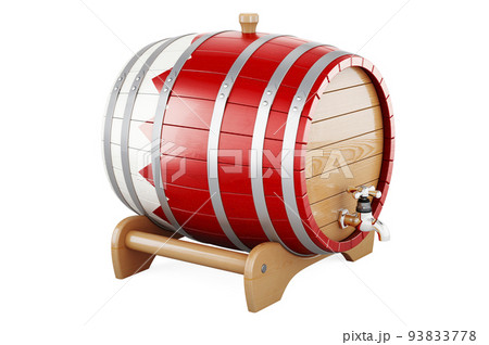 Wooden barrel with Bahraini flag, 3D rendering 93833778