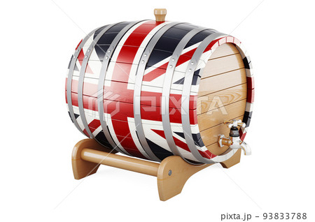 Wooden barrel with British flag, 3D rendering 93833788