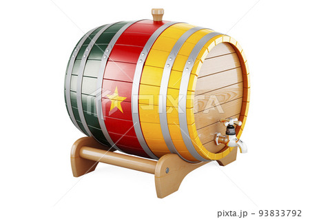 Wooden barrel with Cameroonian flag, 3D rendering 93833792