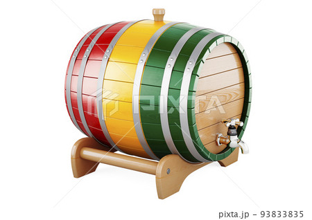 Wooden barrel with Guinean flag, 3D rendering 93833835