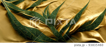 Spectacular pattern of green and gold silk. Digital art 3D illustration. Spectacular pattern of green and gold silk. Digital art 3D illustration. 93835460