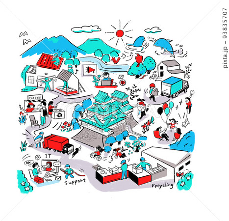 町全体の俯瞰図のイラスト素材 [93835707] - PIXTA
