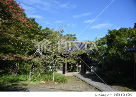 夏の延命寺山門と夏空 93835850