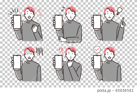 人物 スマホ画面を見せる男性セット 93836581