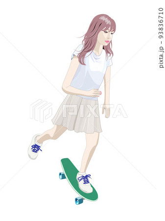スケボーに乗る女子イラスト 93836710