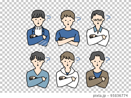 Icon set that men in various casual clothes are wondering Icon set that men in various casual clothes are wondering 93836774