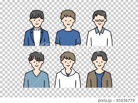いろいろなカジュアルな服装の男性のシンプルなアイコンセット いろいろなカジュアルな服装の男性のシンプルなアイコンセット 93836779