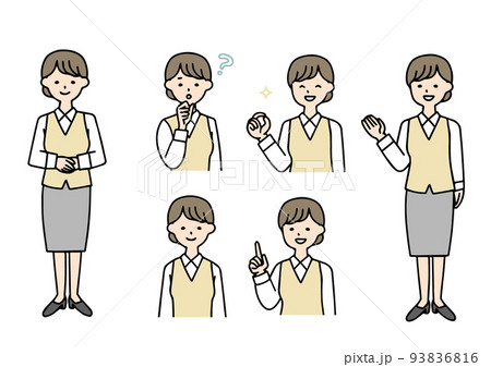 制服の受付の女性の表情バリエーションセット 93836816