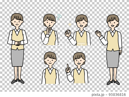 制服の受付の女性の表情バリエーションセット 93836816